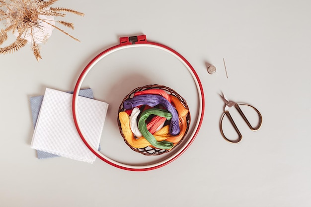 kolorowe nici i tamborek